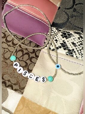 🌊Pisces♓️ set of 3-plain silver bracelet & evil eye protection for daily focus